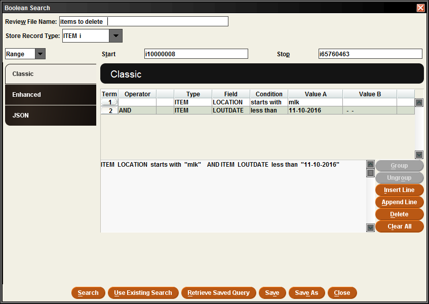 Screenshot of Create lists Query with second line added, showing Last Out Date criteria added.