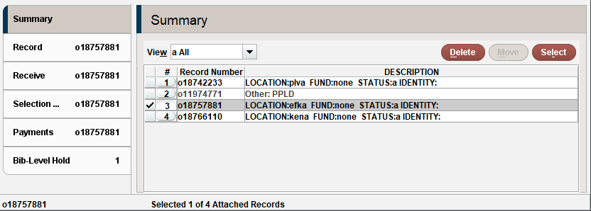 Screenshot of Summary tab in Sierra with a single order record selected.