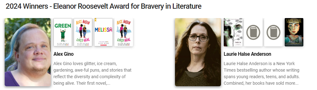 Screenshot of an author showcase, showing three authors and their books.