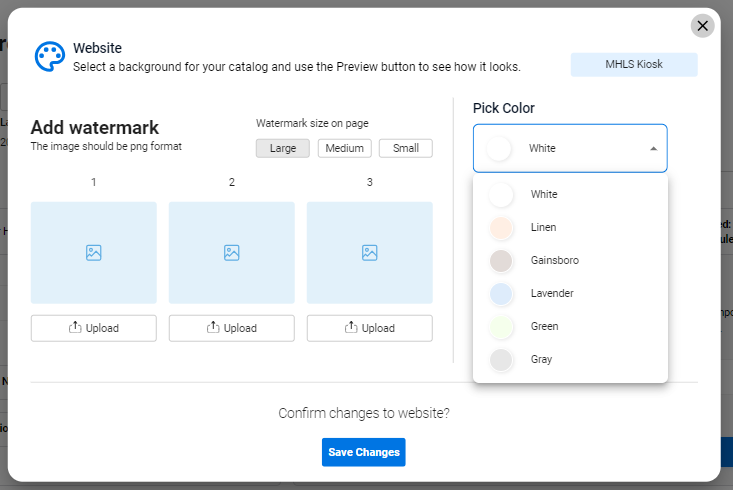 Screenshot of the homepage background editor.